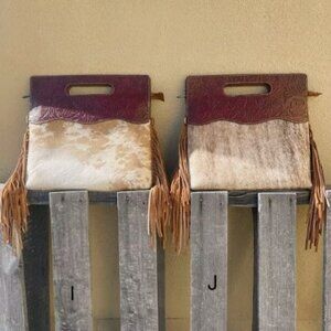 Cowhide and Brown Tooled Leather Concealed Carry  Purse